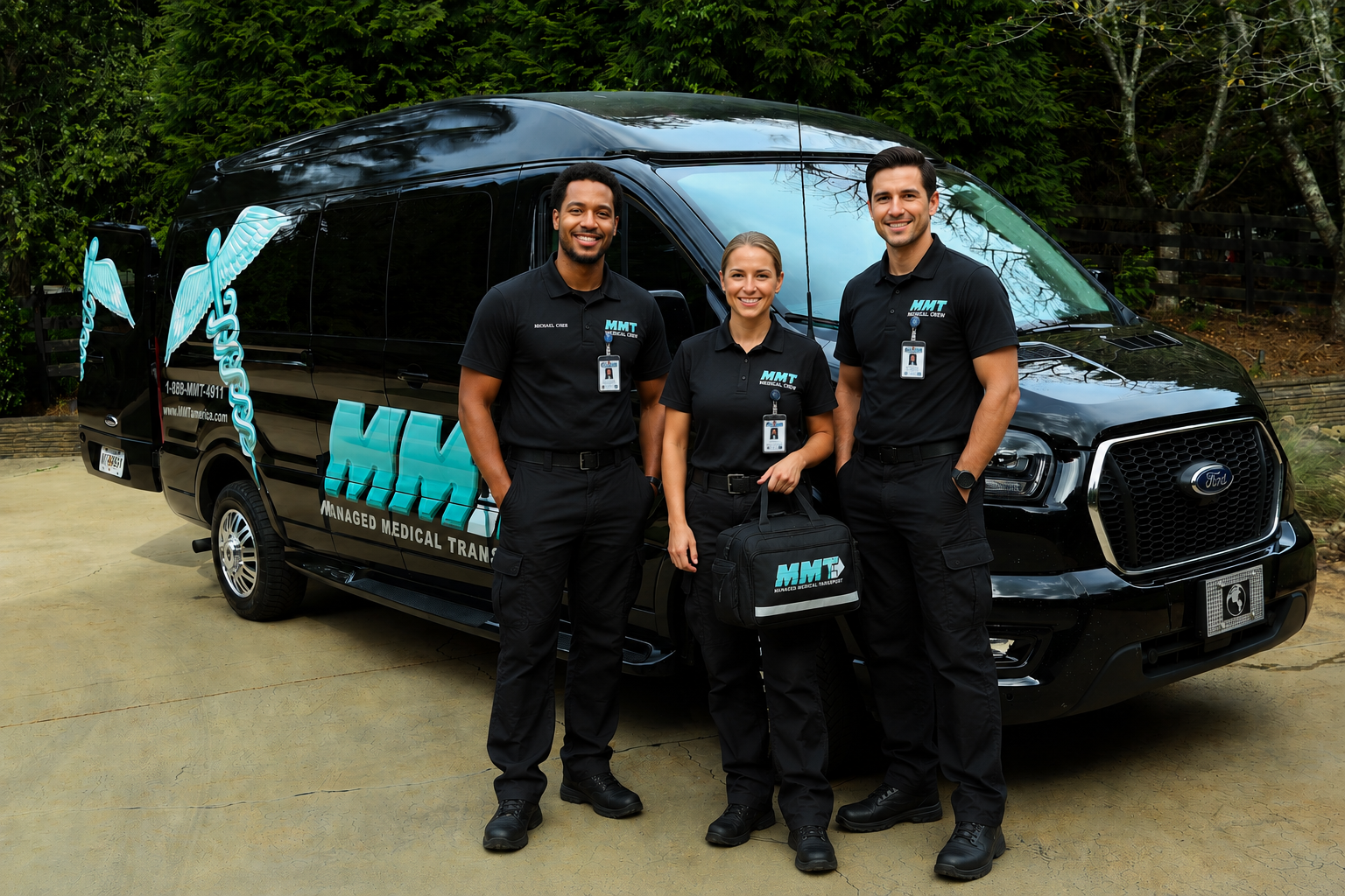 The image features a compact sport utility vehicle with a welcoming smile, symbolizing the friendly and reliable service offered by Managed Medical Transport, Inc. This vehicle is essential for providing long-distance medical transport, ensuring patients receive the care they need in comfort and safety.